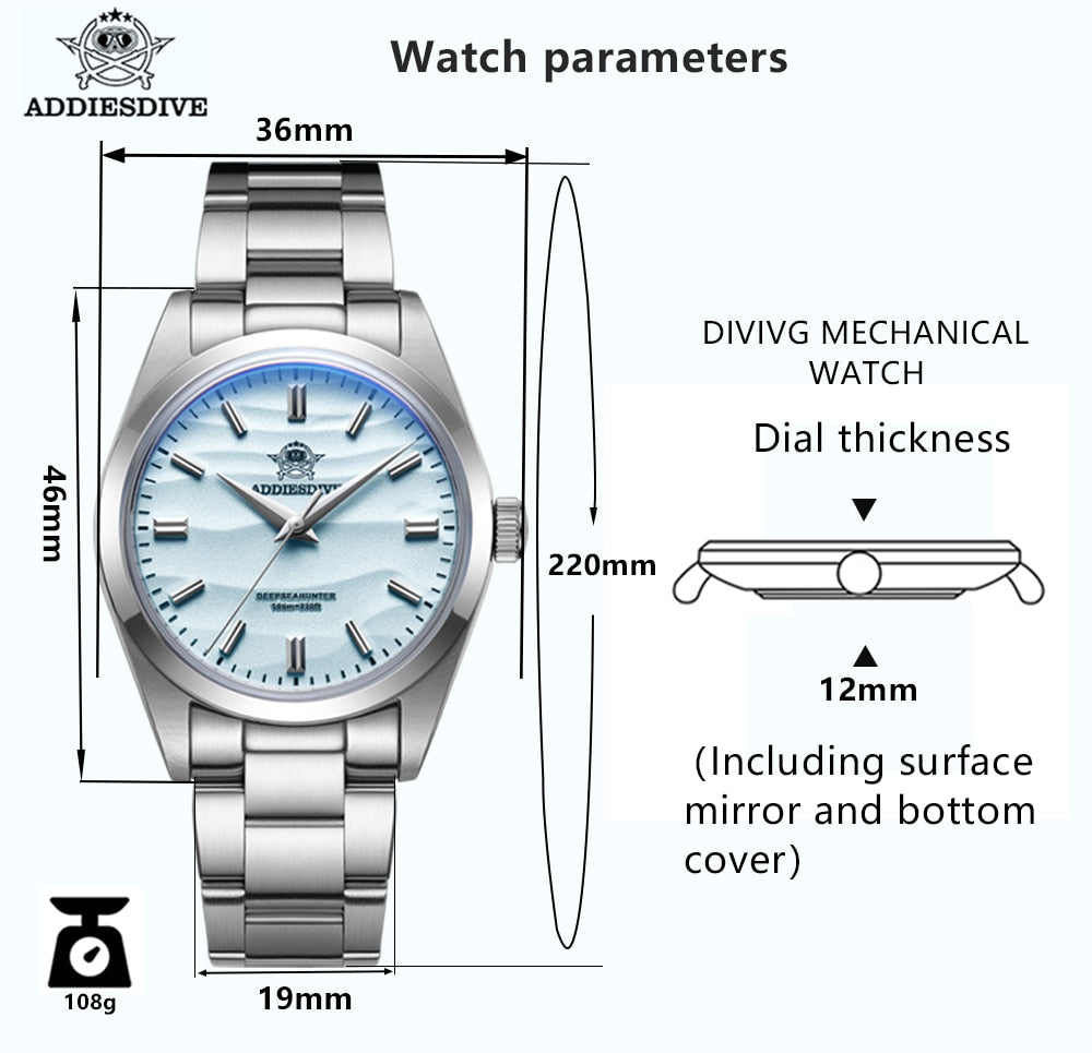 US Pre-Owned Addiesdive 36mm Sand Dial Quartz Watch AD2030