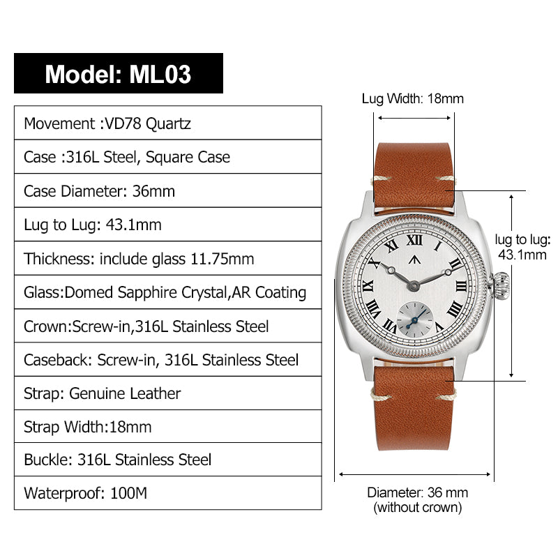 US Pre-Owned Militado ML02 1926 Oyster Tribute Quartz Watch